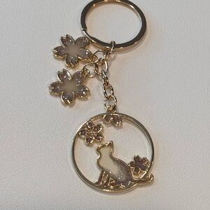 BAG CHARM Gold Cat Keychain with Floral Charms